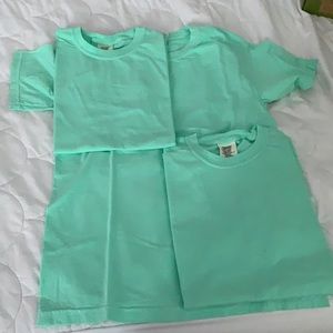 Three teal T-shirts from the bring comfort colors
